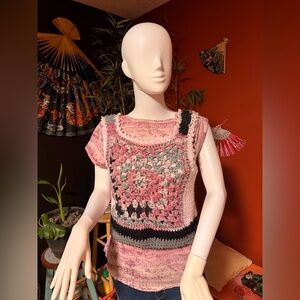 Retro Granny Square Vest, Hand Crochet